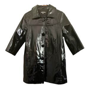 Vince Black Patent Leather Mid-Length Coat size Small